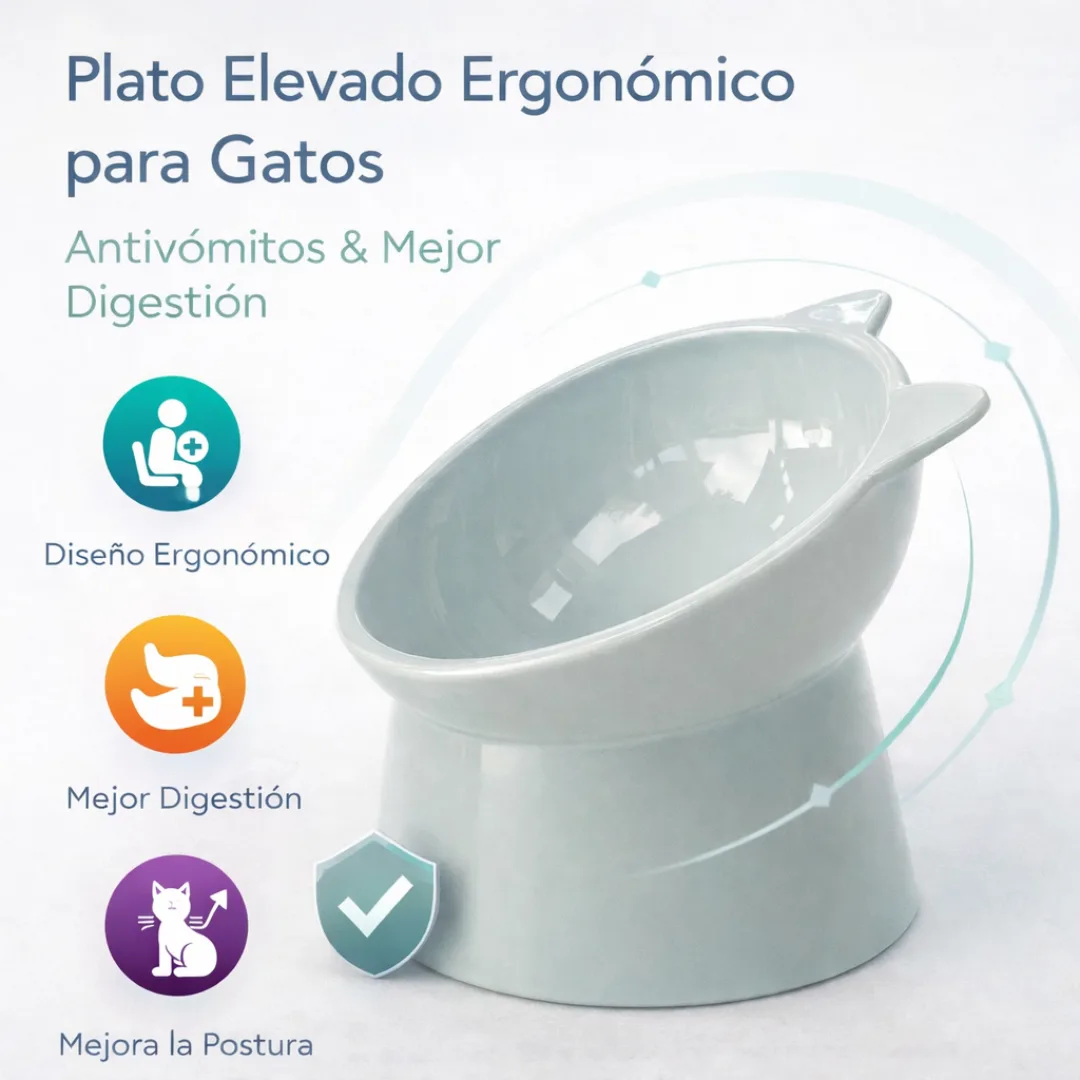 Plato Elevado Ergonómico para Gatos