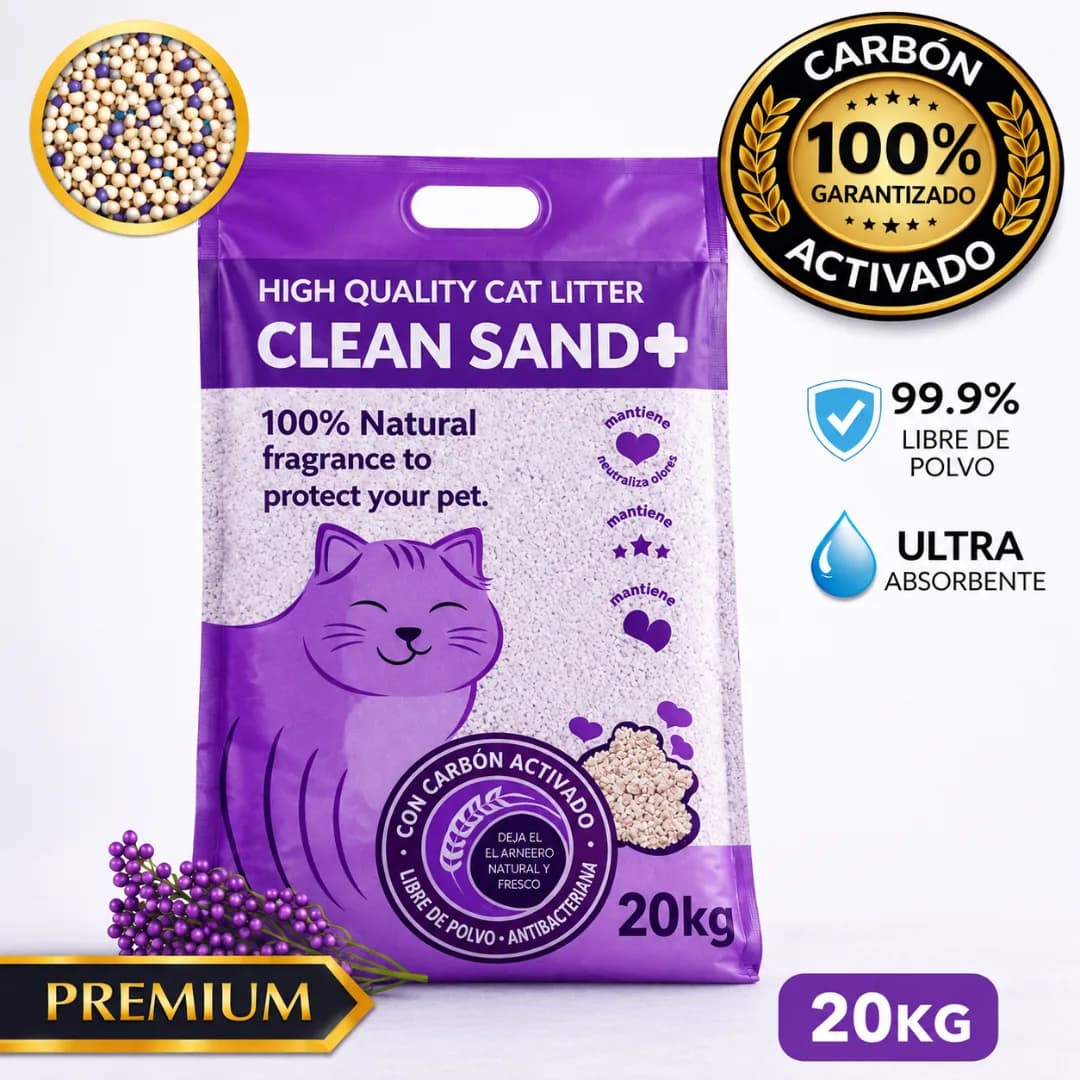 Arena para Gatos Clean Sand+ 20 kg | Bentonita Premium con Carbón Activado