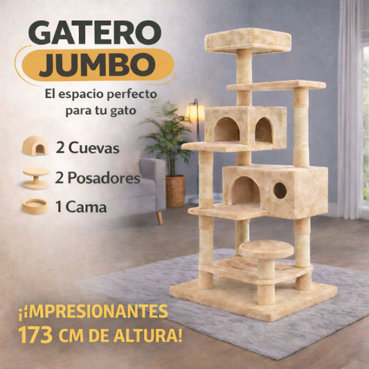 Gatero Jumbo 173cm - Torre para Gatos con Rasguños, Cuevas y Cama